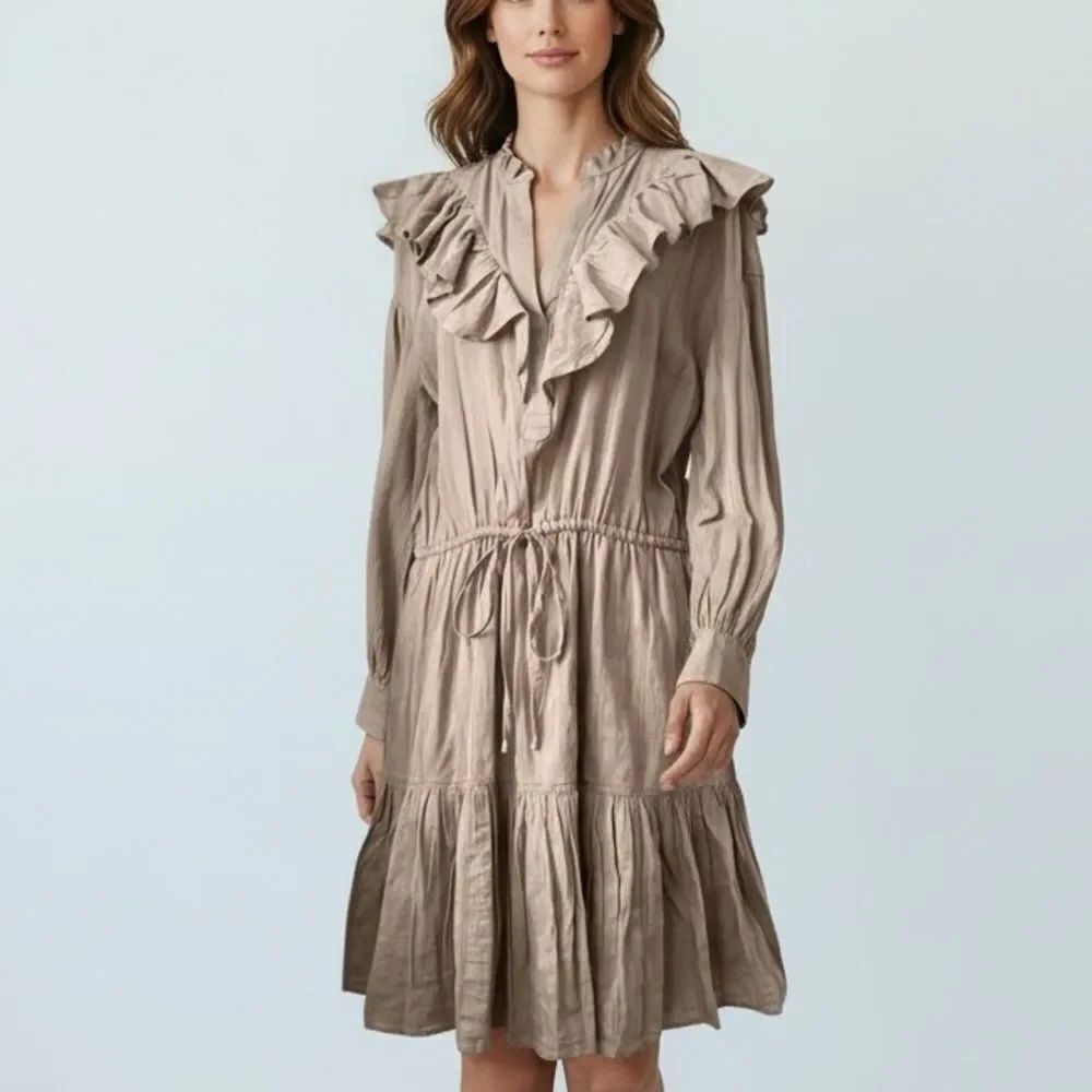 NWT Lauren Ralph Lauren Olive Green Ruffle Dress Long Sleeve in Size 14